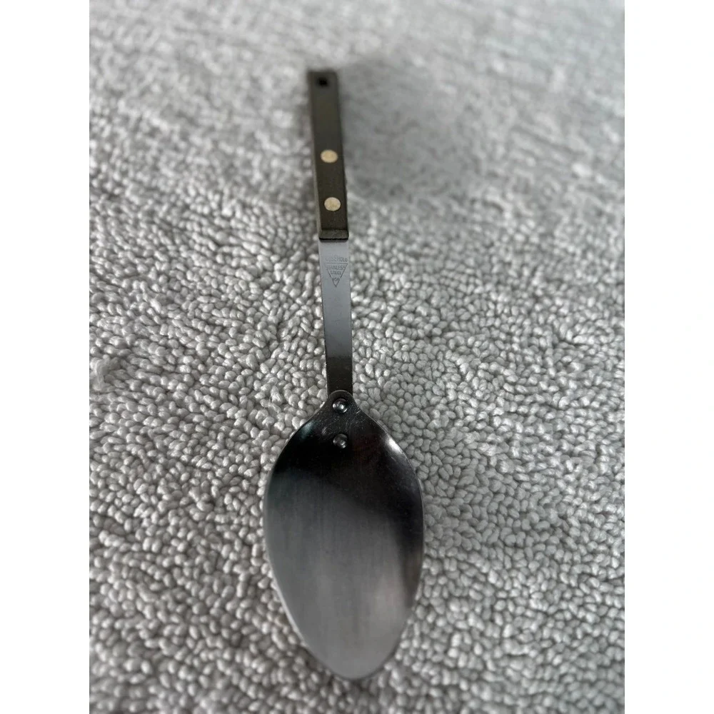 Vintage Household Stainless Steel Serving Spoon USA Brown Riveted Handle 11.5